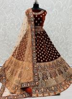 Velvet Coffee Bridal Wear Embroidery Work Lehenga Choli